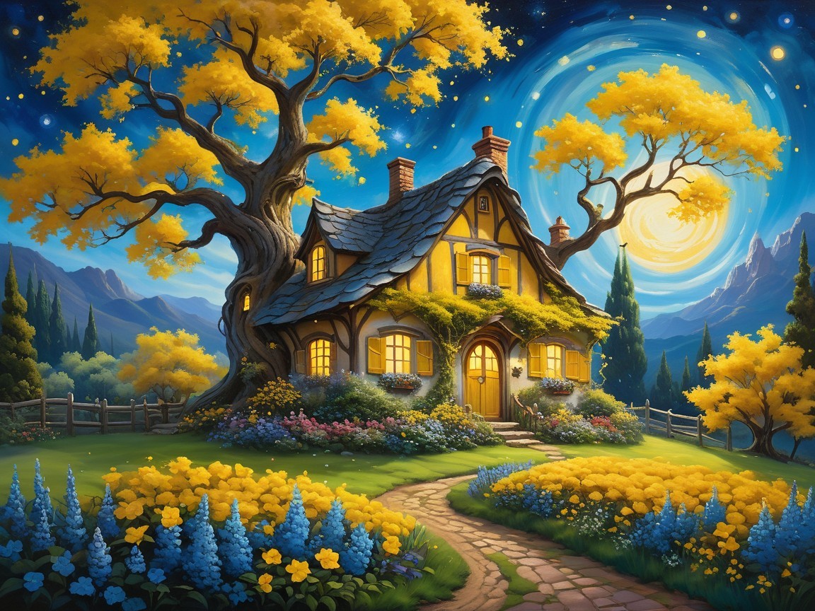 Charming Yellow Cottage in a Serene Landscape