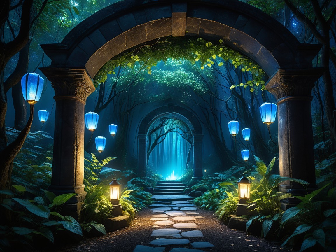 Mystical Pathway Through Ancient Archway in Forest