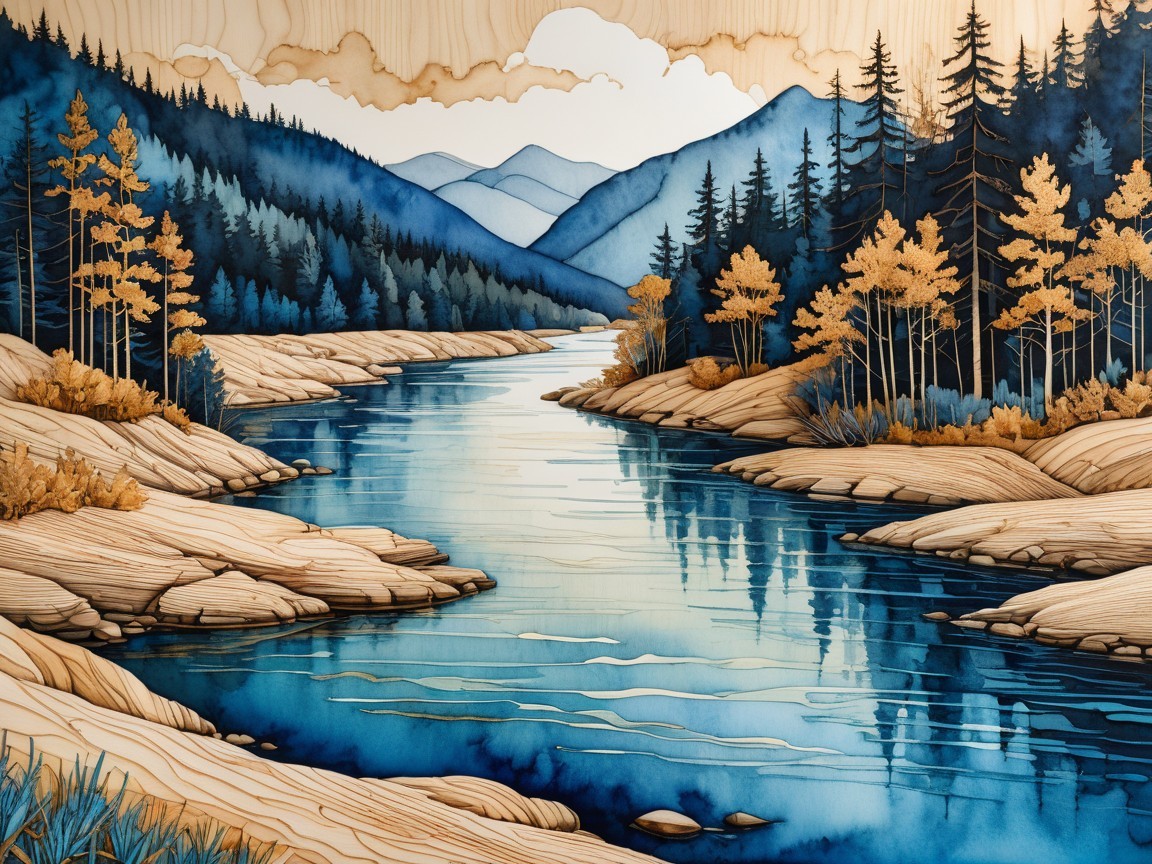 Serene Landscape with River and Majestic Mountains