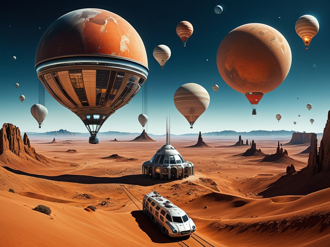 Surreal Desert Landscape with Futuristic Elements