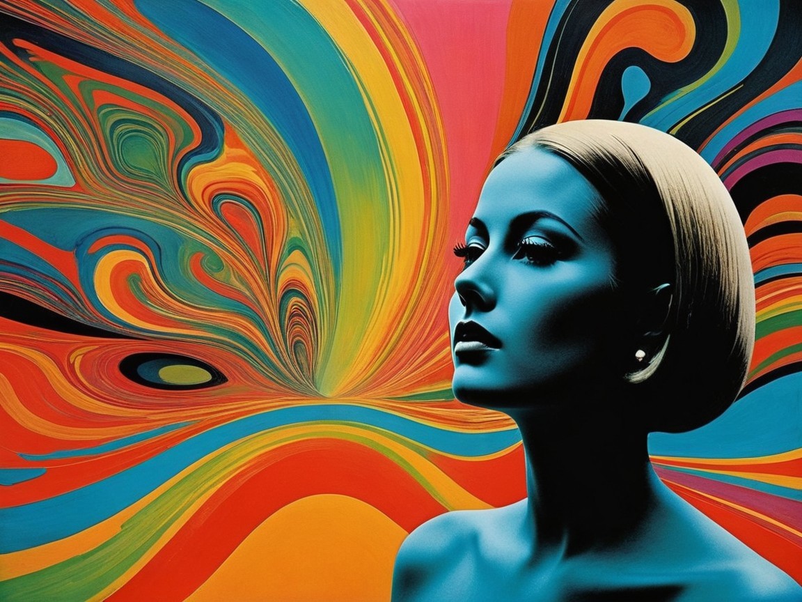 Portrait of a Woman with Blue-Toned Face and Colors