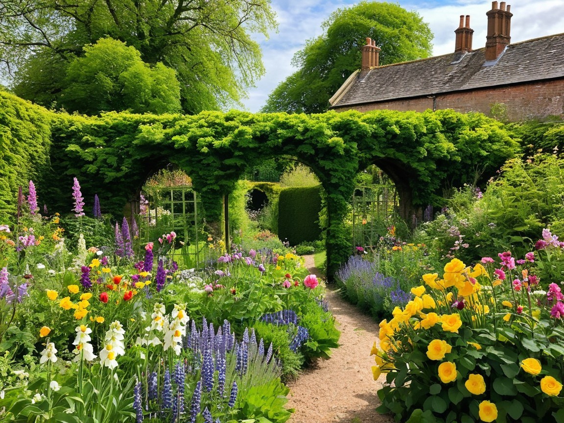 Vibrant Garden Path Surrounded by Colorful Flowers
