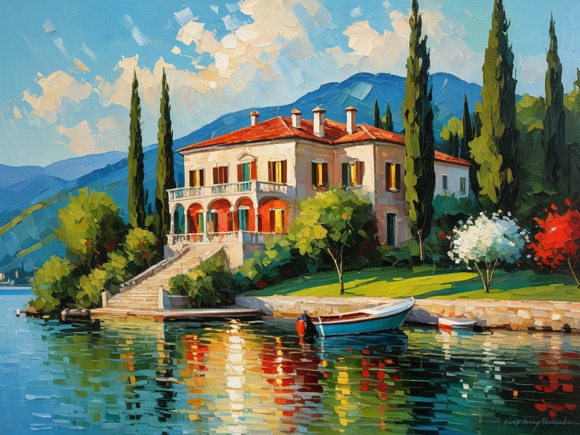 Lakeside Villa with Mountain Views and Lush Surroundings