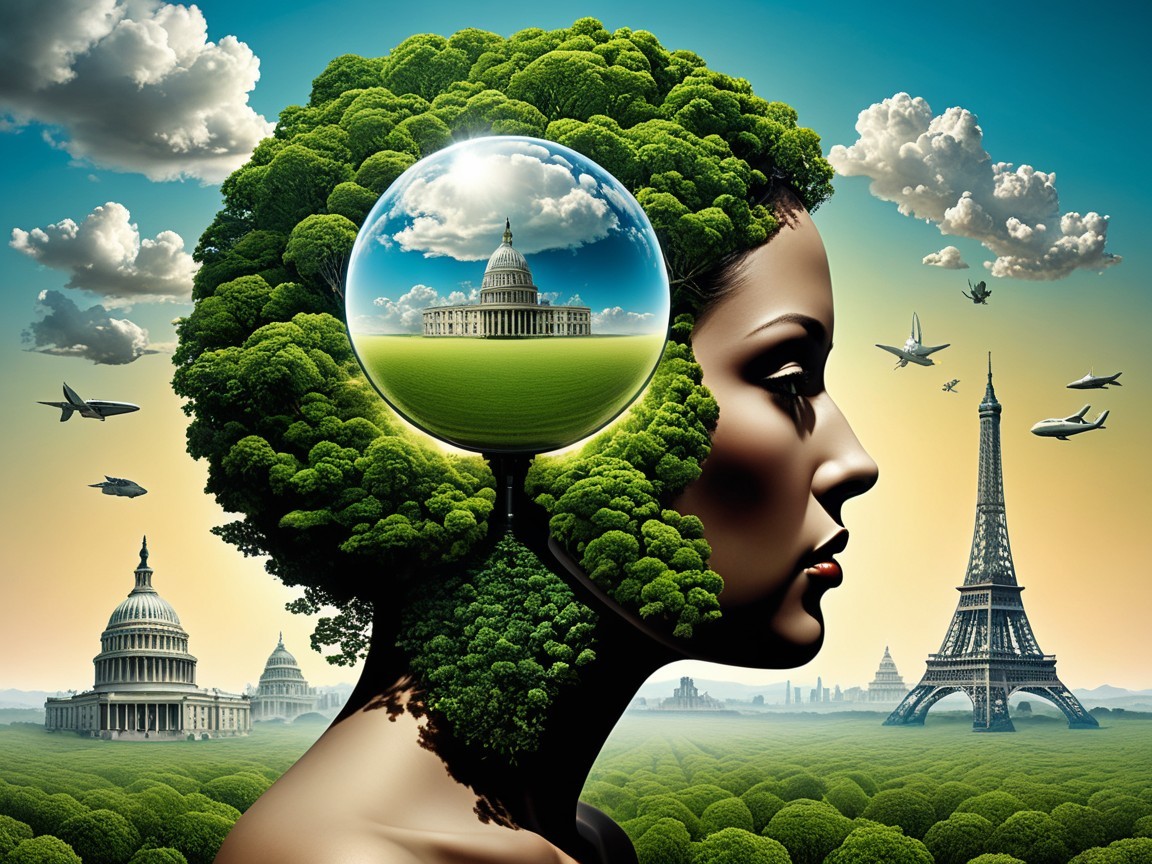 Silhouette of a Woman's Head with Nature and Landmarks