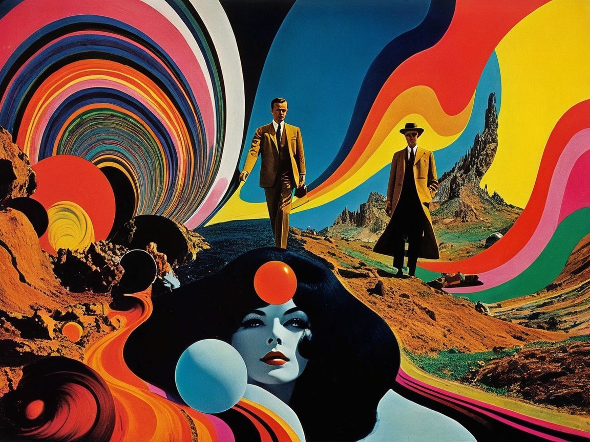 Surreal Landscape with Vibrant Colors and Abstract Forms