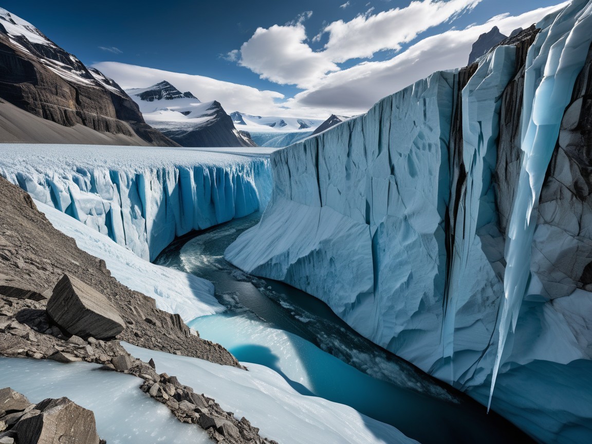 Glacier Landscape with Blue River and Ice Canyon