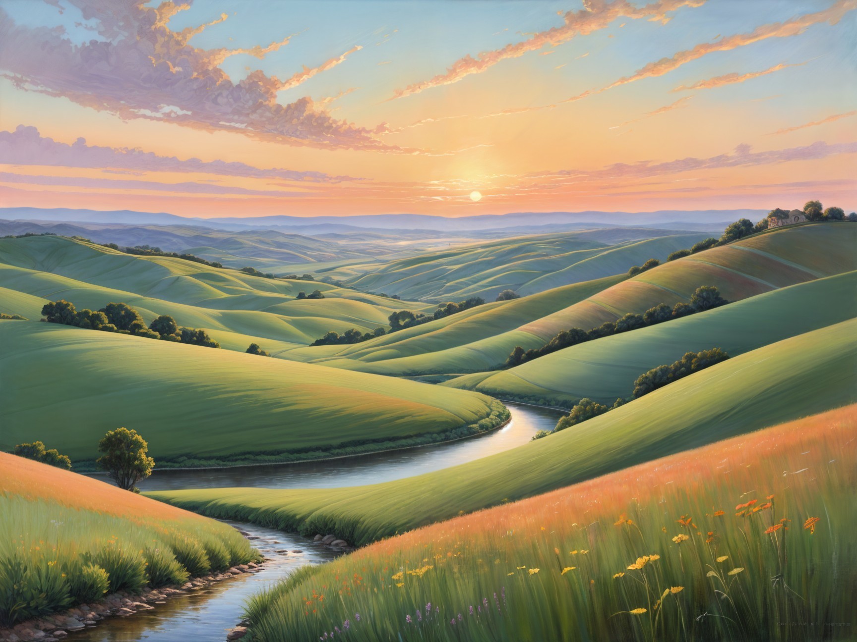 Serene Landscape with Rolling Hills and Winding River