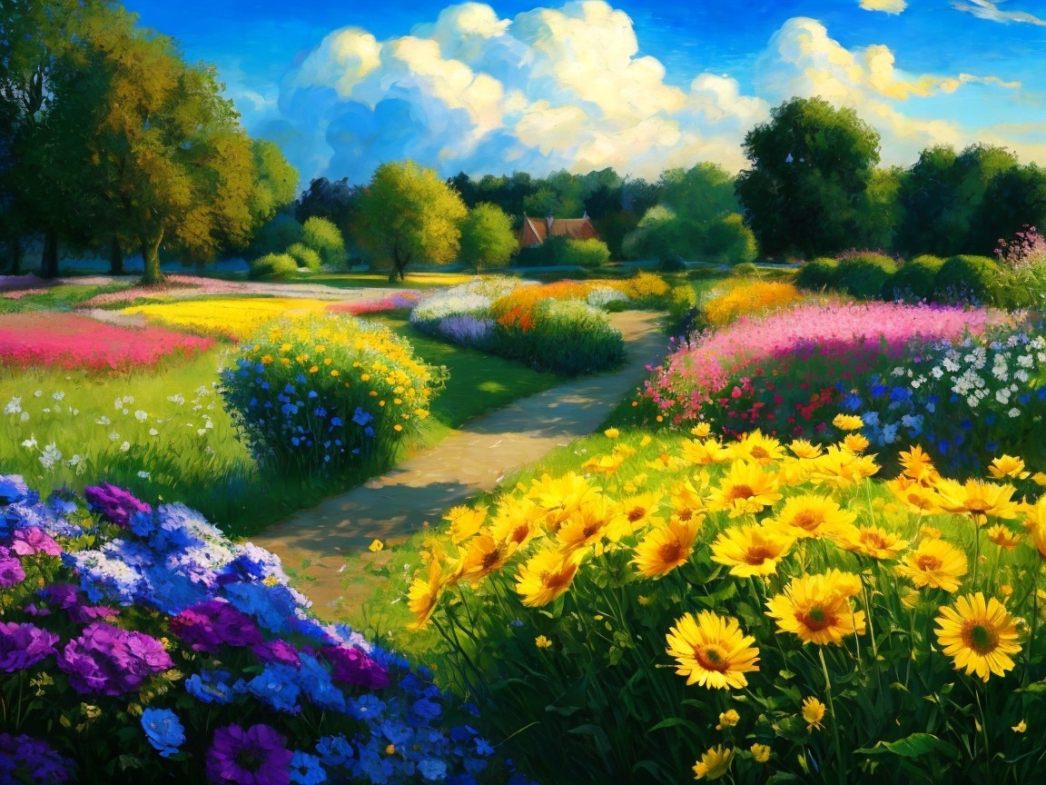 Vibrant Garden Landscape with Colorful Flowers
