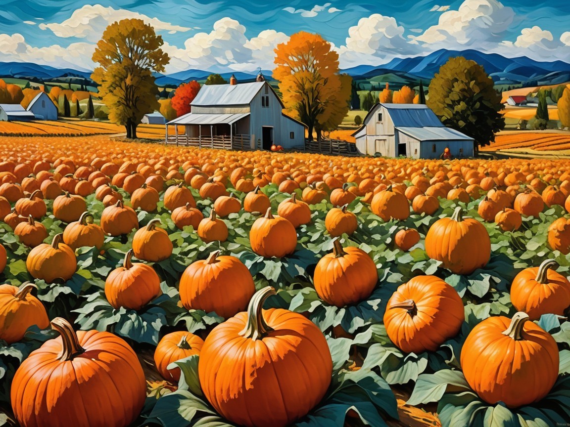 Vibrant Pumpkin Patch in Autumn Landscape