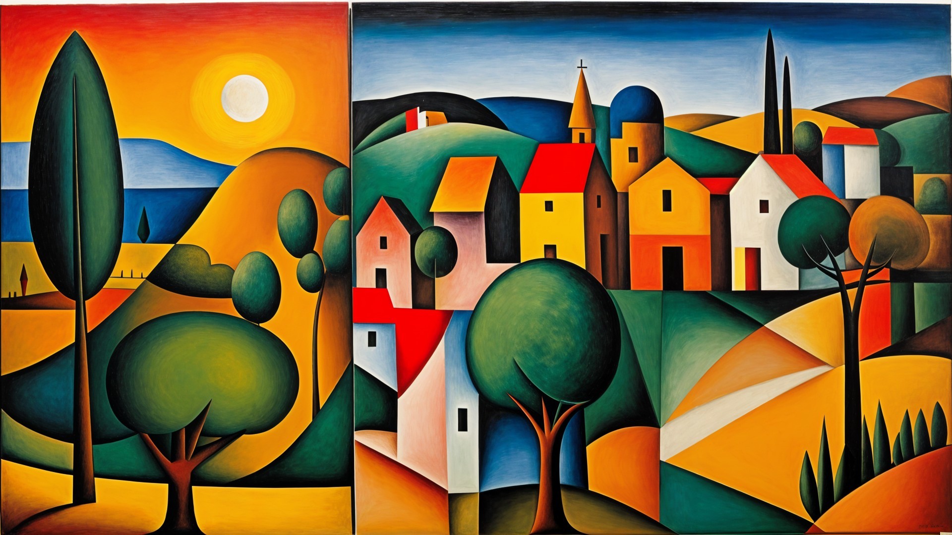 Abstract Landscape Painting with Two Panels
