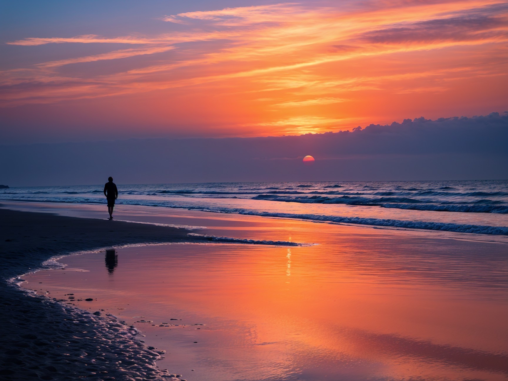 Serene Beach at Sunset with Vibrant Sky Colors