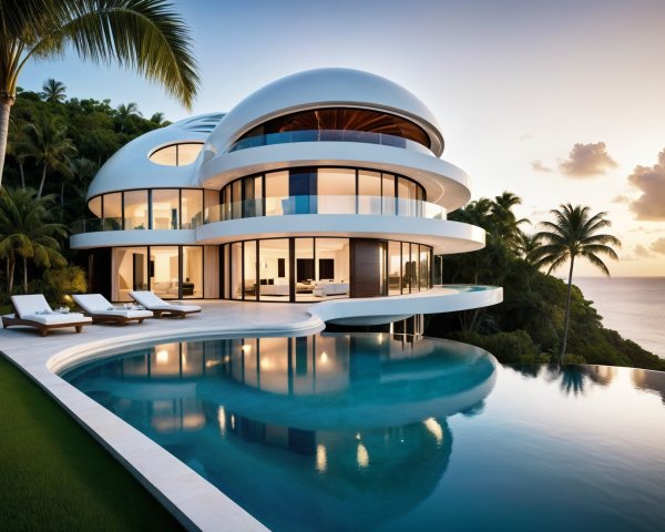 Modern villa with unique design and ocean views