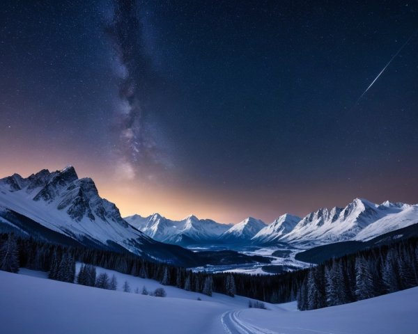 Tranquil Winter Landscape with Snow-Capped Mountains