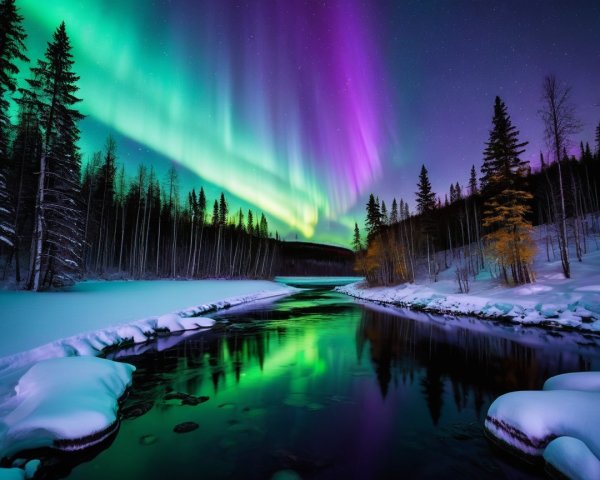 Aurora Borealis Over a Serene Winter Landscape