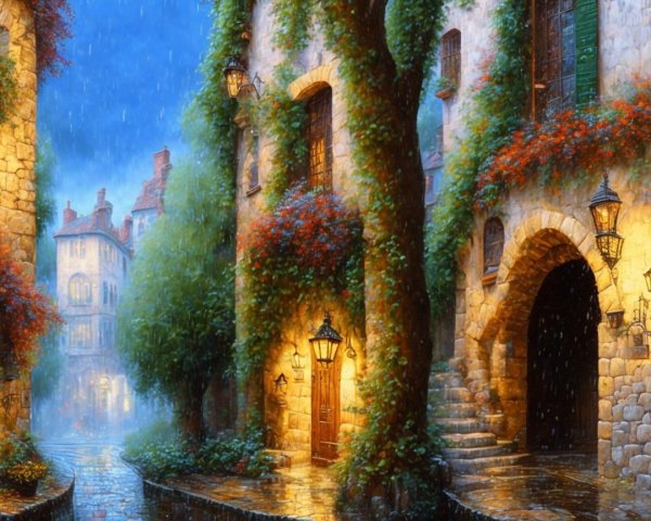 Charming Cobblestone Street in Enchanting Village