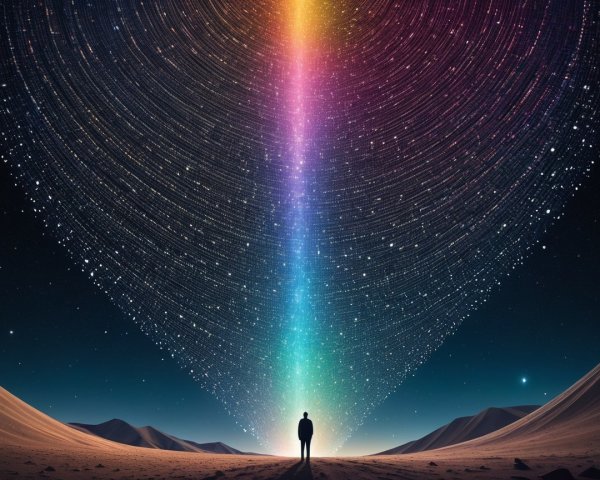 Silhouetted Figure in a Celestial Landscape Display