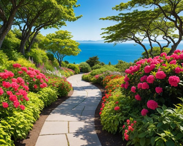 Serene Pathway Through a Vibrant Garden Landscape