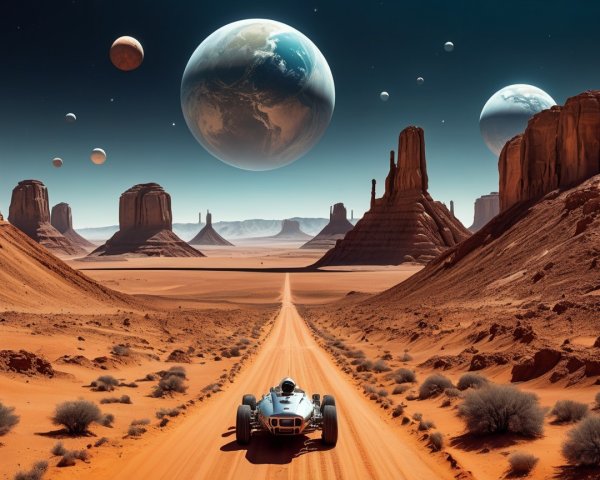 Futuristic Vehicle in Surreal Desert Landscape