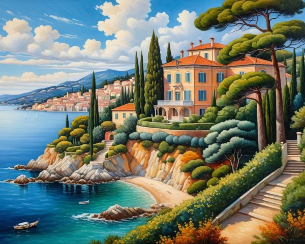 Coastal Villa Overlooking Blue Waters and Lush Foliage