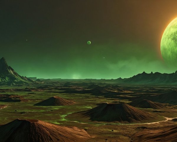 Alien Landscape with Hills and Volcanic Formations