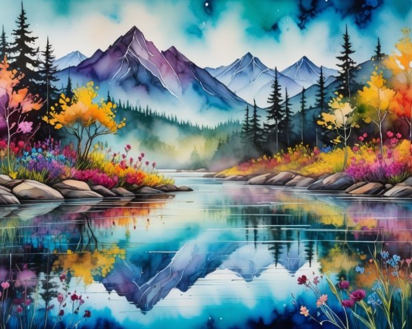 Tranquil Mountain Landscape with Serene Lake Reflection