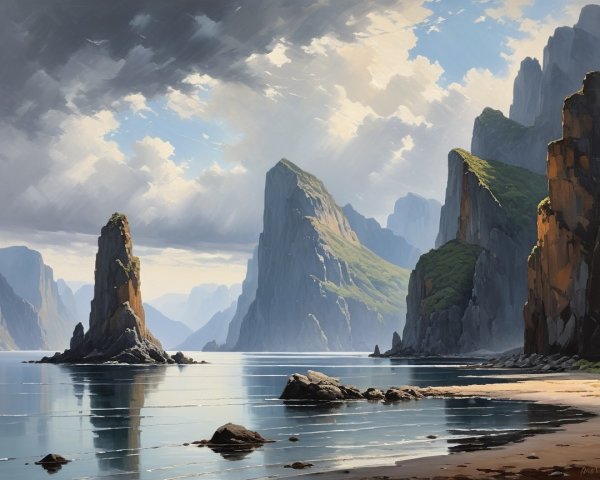 Coastal Landscape with Cliffs and Calm Waters