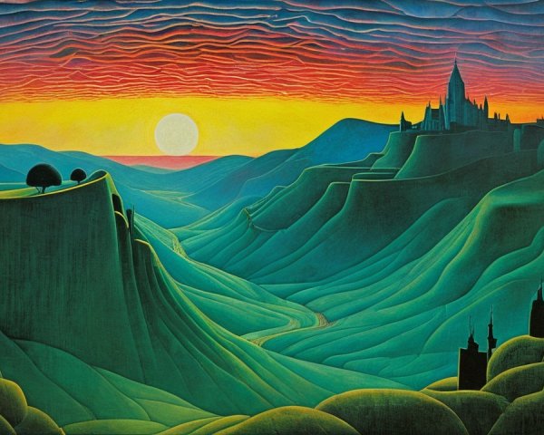 Vibrant Landscape with Dramatic Sky and Castle Silhouette
