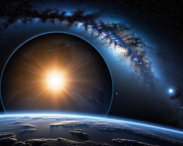 Cosmic Scene of Sun Rising Over Distant Planet