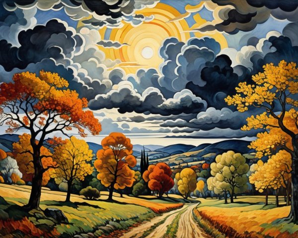 Vibrant Autumn Landscape with Winding Dirt Road