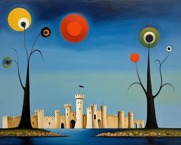 Whimsical Landscape with Colorful Castle and Trees