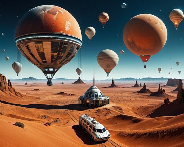 Surreal Desert Landscape with Futuristic Elements