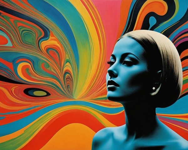 Portrait of a Woman with Blue-Toned Face and Colors