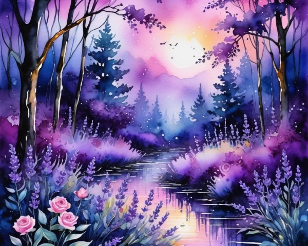Serene Landscape with River and Vibrant Sunset Colors