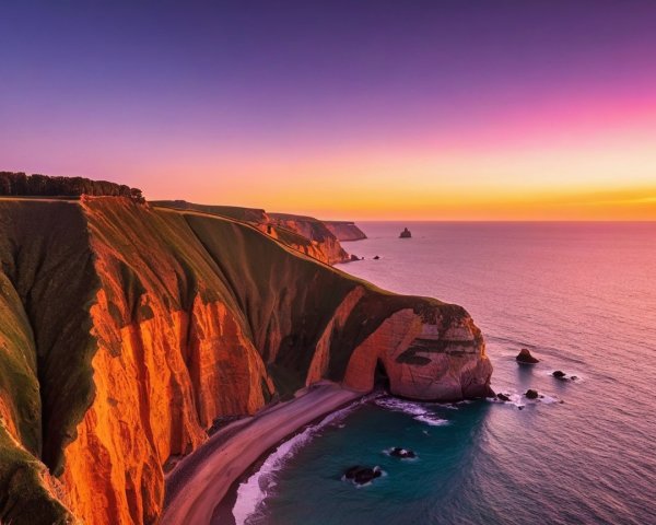 Coastal Landscape at Sunset with Cliffs and Sea