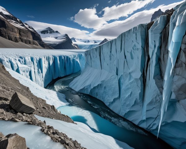 Glacier Landscape with Blue River and Ice Canyon