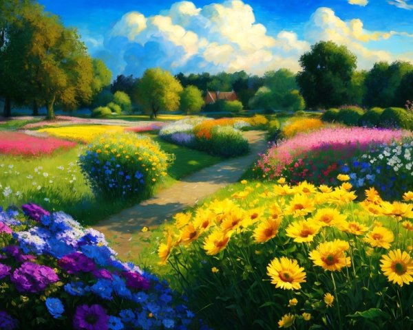 Vibrant Garden Landscape with Colorful Flowers