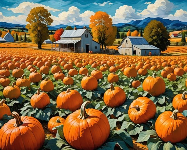 Vibrant Pumpkin Patch in Autumn Landscape