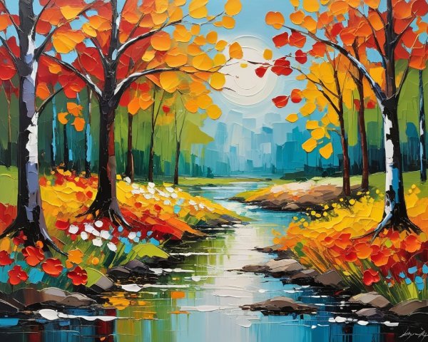 Vibrant Autumn Landscape with Serene River Scene