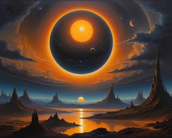 Celestial Planetary Landscape with Eclipsing Star