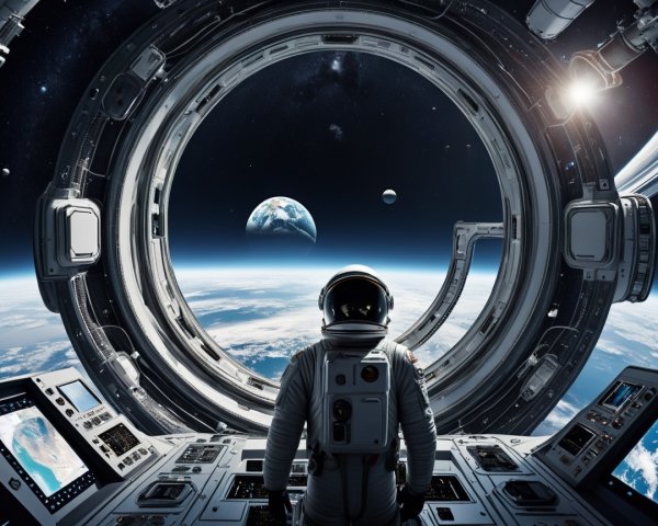 Astronaut Observing Earth from Spacecraft Window