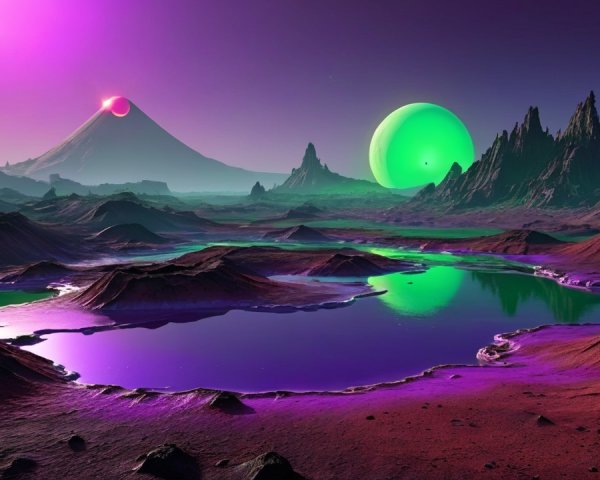 Surreal Alien Landscape with Vibrant Celestial Bodies