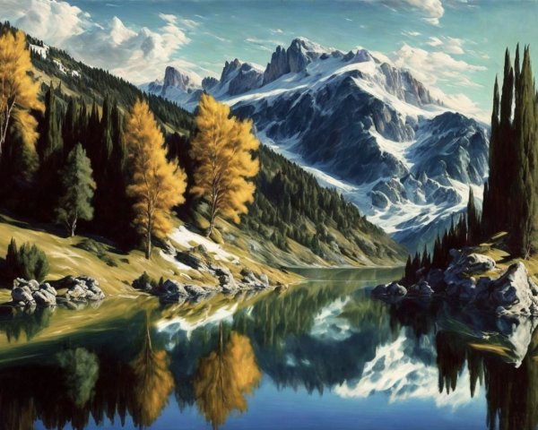 Majestic Snow-Capped Mountains Reflecting in a Lake