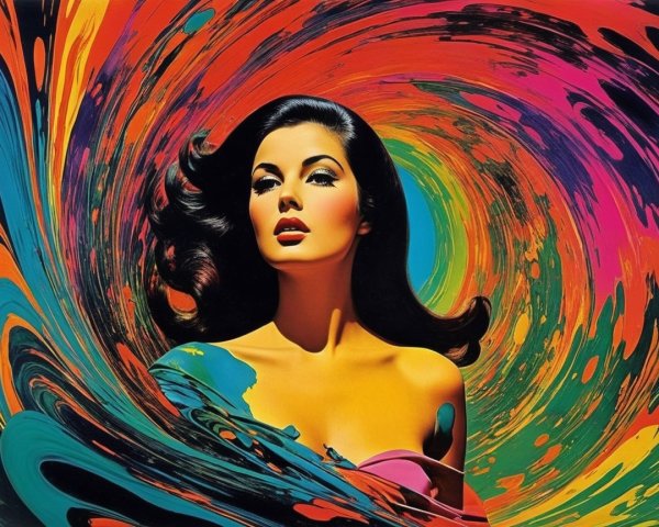 Woman with Long Hair in Vibrant Abstract Background