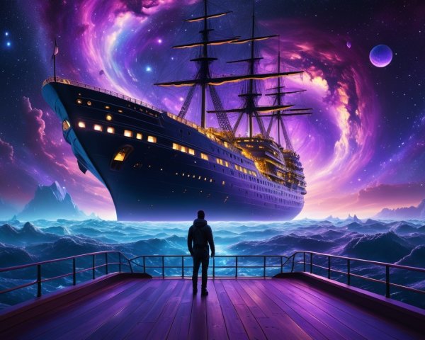 Majestic Ship Sailing Through a Cosmic Sea of Galaxies