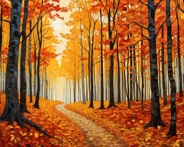 Vibrant Autumn Forest Path with Colorful Foliage