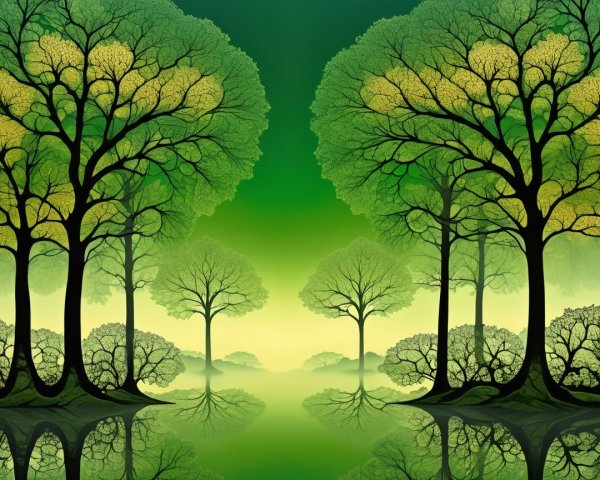 Serene Landscape with Vibrant Trees and Reflections