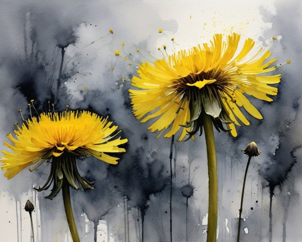 Vibrant Yellow Dandelions Against Dark Gray Background