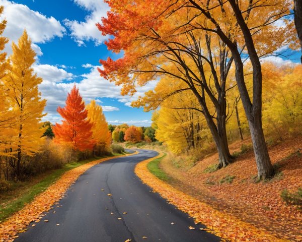Winding Road Through Vibrant Autumn Foliage