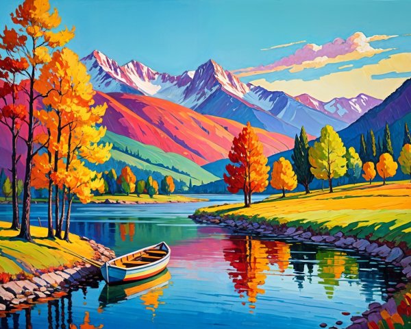 Autumn Landscape with Lake and Colorful Trees