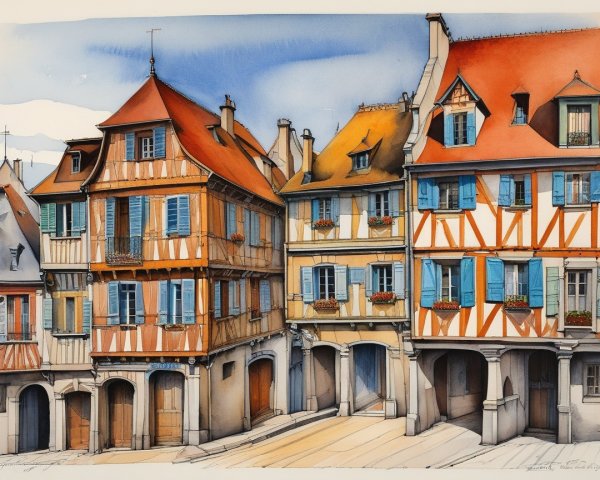 Charming Street Scene with Colorful Half-Timbered Houses